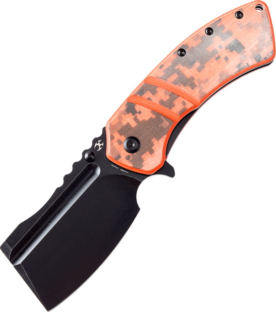 Kansept Knives XL Korvid Orange Camo Folding Knife 5.25in Closed 3.5in Black Stonewash 154CM SS Blade Orange Digital Camo Print G10 Handle Black Nylon