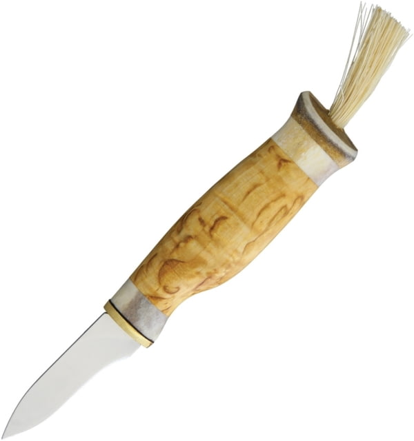 Kellam Mushroom Knife 6.25in Overall 2.25in SS Blade Birch Wood And Antler Handle With Brush End Brown Leather Sheath - Kellam