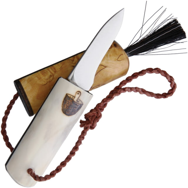 Kellam Mushroom Pocket Fixed Blade Knife 2.25" stainless blade Reindeer antler handle with leather spacer - Kellam