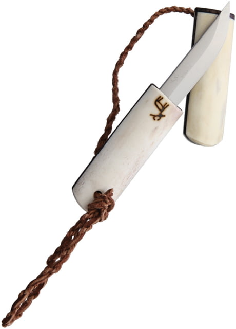 Kellam Pocket Fixed Blade Reindeer Knife 2" satin finish stainless blade Reindeer antler handle with leather spacer - Kellam
