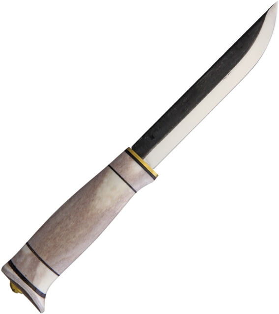Kellam PoleStar Fixed Blade Knife 5" carbon steel blade Reindeer antler handle with leather spacers - Kellam