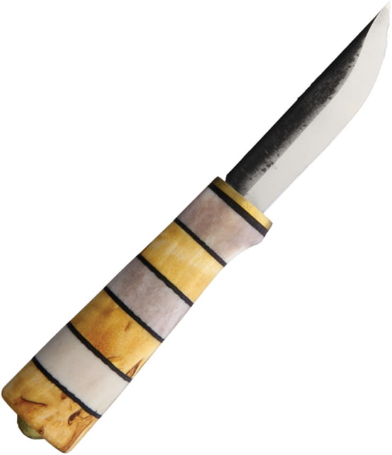 Kellam Tonttu Knife 2.25" carbon steel blade Curly birch and reindeer antler handle with leathe - Kellam