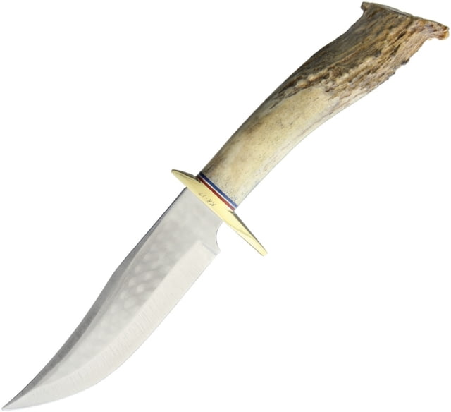 Ken Richardson Knives Bowie Knife 10.25in Overall 5in 1085Hc Steel Clip Point Blade Shed Deer Or Elk Antler Handle Brown Leather Sheath  5in