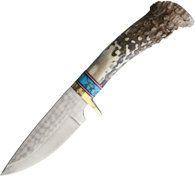 Ken Richardson Knives Drop Point Hunter Knife 9in Overall 4in 1085Hc Steel Drop Point Brass Guard Shed Deer Or Elk Antler  4in DROP W/ TURQ - Ken Richardson Knives