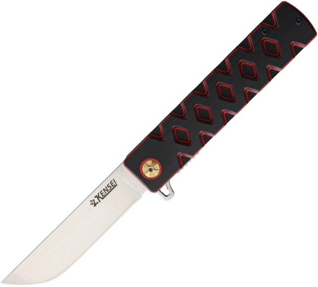 Kensei Linerlock Folding Knife 4" mirror finish stainless blade Black and red sculpted G10 handle KE008 - Kensei