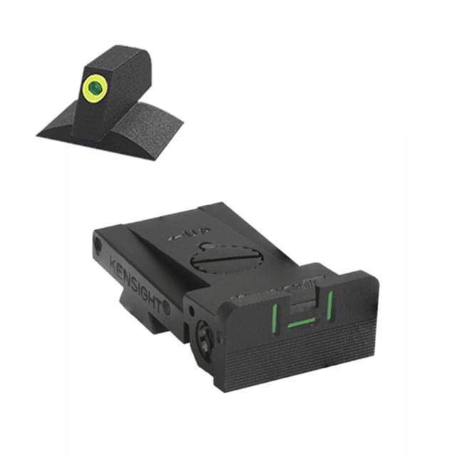 Kensight Bomar BMCS 3 Bar Contoured Tritium Pistol Night Sight w/ 0.200in 1911 Front Green Black - Kensight