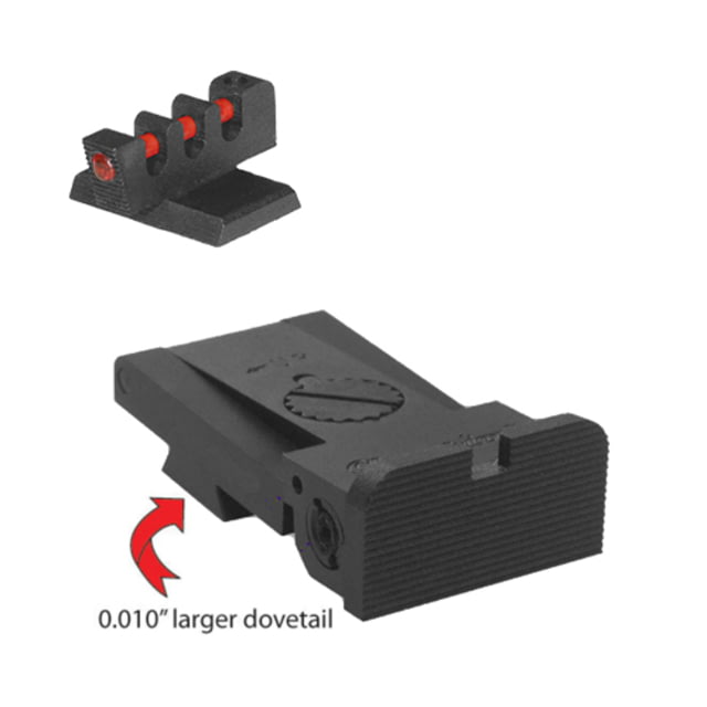 Kensight Bomar BMCS Adjustable Target Fiber Optic Pistol Sight w/ Rounded Serrated Blade 1911 Rear/Front Black - Kensight