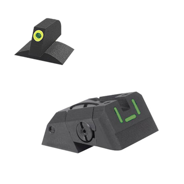 Kensight Proglo Contoured Base DAS Adjustable inUin Tritium Pistol Night Sight Rear/Front Black Lumi Green Black - Kensight