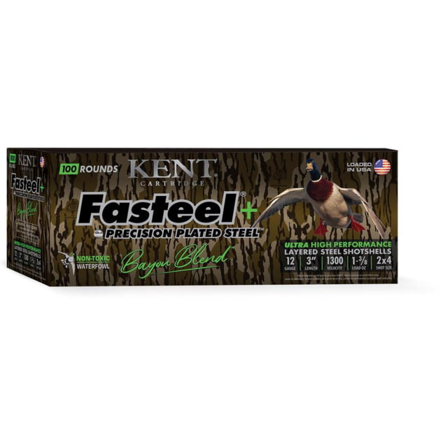 Kent Cartridge America Kent Fasteel Precision Plated Steel Bayou Blend Shotshells 12ga 3 1-3/8oz 1300 Fps #2 & #4 100/ct t Cartridge America Kent Fasteel Precision Plated Steel Bayou Blend Shotshells 12ga 3 1-3/8oz 1300 Fps #2 & #4 100/ct Ammo