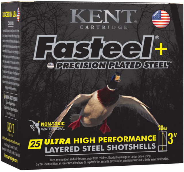 Kent Cartridge Fasteel+ Precision Plated Steel 20 Gauge 1 oz 3'' 2x4 Shotgun Ammo 25 Rounds