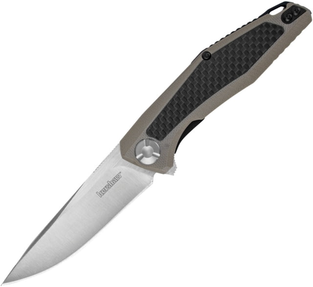 Kershaw Atmos Linerlock Folding Knife 3in Satin 8Cr13Mov SS Blade Tan G10 Handle With Carbon Fiber Inlay Pocket Clip Tan - Kershaw