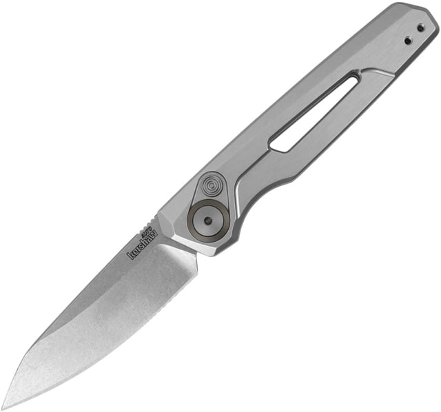 Kershaw Launch 11 Automatic Folding Knife 3.88in Closed 2.75in Stonewash CPM 154 Drop Point Plain Blade Raw Aluminum Handle