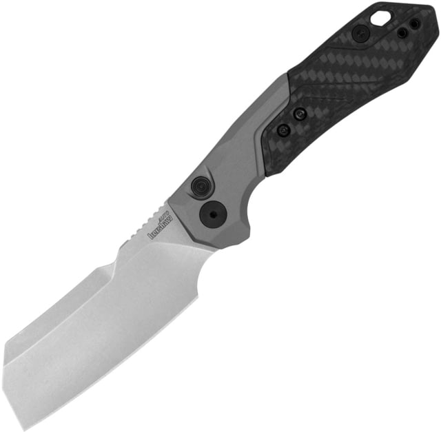 Kershaw Auto Launch 14 Button Lock Automatic Folding Knife 3.38in CPM-154 Stainless Stonewash Finish Cleaver Style Blade Gray Anodized Aluminum Handle