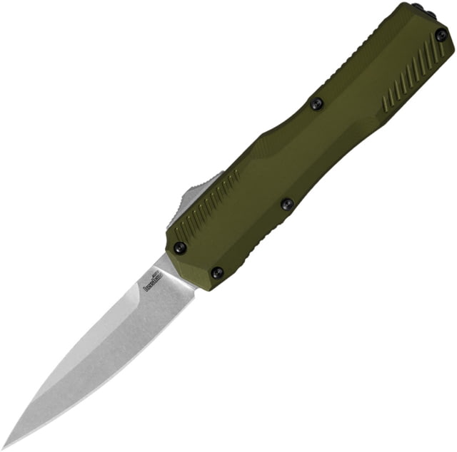 Kershaw Livewire OTF 3.3in Automatic Folding Knife by Matt Diskin 3.3in CPM MagnaCut Stonewash Spear Point Blade Olive Green Aluminum Handle - Kershaw