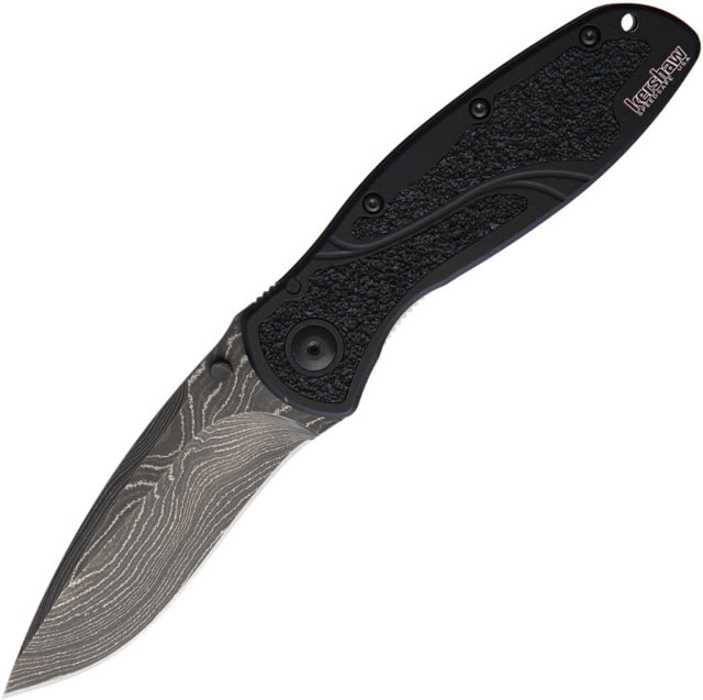 Kershaw Blur Linerlock A/O Blk Dam Folding Knife 3.5" Damascus steel blade Black anodized aluminum handle with black Trac-Tec - Kershaw Knives