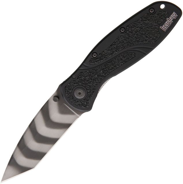 Kershaw Blur Tiger Striped A/O Folding Knife3.25inSandvik 14C28N SteelStandard EdgeTanto Black Aluminum Handle - Kershaw
