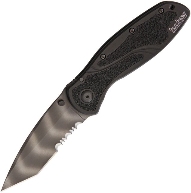 Kershaw Blur Tiger Striped A/O Folding Knife3.375inPartially SerratedTanto Black Aluminum Handle - Kershaw Knives