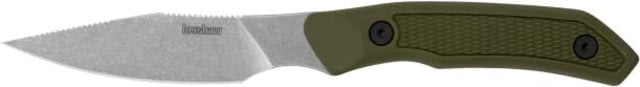 Kershaw Deschutes Caper Knife 3.3in D2 Steel Clip Point Fixed Blade Olive Polypropylene Rubber Overlay Handle