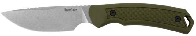 Kershaw Deschutes Skinner Knife 3.9in D2 Steel Drop Point Fixed Blade Olive Polypropylene Rubber Overlay Handle