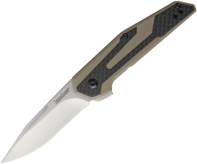 Kershaw Fraxion Linerlock Folding Knife 2.75in Satin 8Cr13Mov SS Drop Point Tan G10 Handle With Carbon Fiber Onlay Pocket Clip Tan - Kershaw