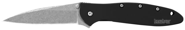 Kershaw Leek Assisted Folding Knife 3in 14C28N Stonewashed Drop Point Blade Black 6061-T6 Aluminum Handle
