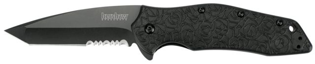 Kershaw Kuro Tanto Assisted Folding Knife 3.1in 8Cr13MoV Black Oxide Serrated Tanto Blade Black Glass-Filled Nylon Handle