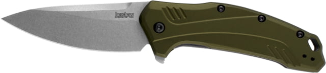 Kershaw Link Assisted Folding Knife 3.5in CPM 20CV Stonewashed Drop Point Blade Olive 6061-T6 Aluminum/Trac-Tec Handle