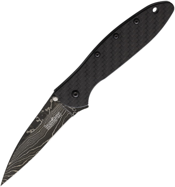Kershaw Leek Linerlock Assisted Opening Folding Knife 3 in Damascus Wharncliffe Blade Carbon Fiber Black Handle - Kershaw