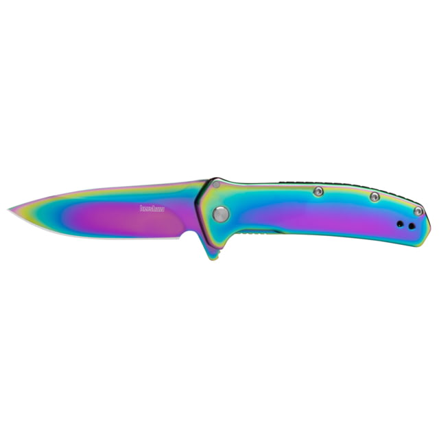 Kershaw Outcome Assisted Opening Folding Knife 2.80in 8Cr13MoV Stainless Steel Drop Point Blade Stainless Steel Polished Rainbow PVD Handle