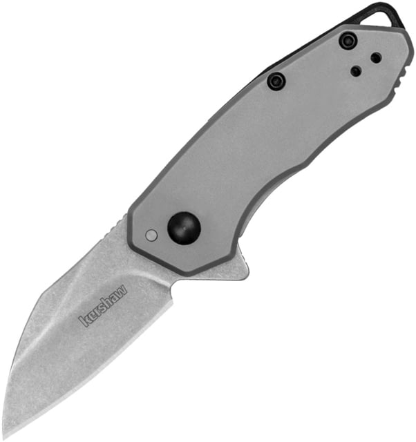 Kershaw Rate A/O Folding Knife 3in Closed 1.88in Stonewash 8Cr13MoV Stainless Wharncliffe Blade Bead Blast Stainless Steel Handle