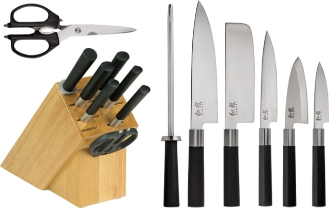Kai Housewares Wasabi 8-Piece Knife Set Satin High Carbon SS Blade Black Smooth Polypropylene Handle - Kai Housewares