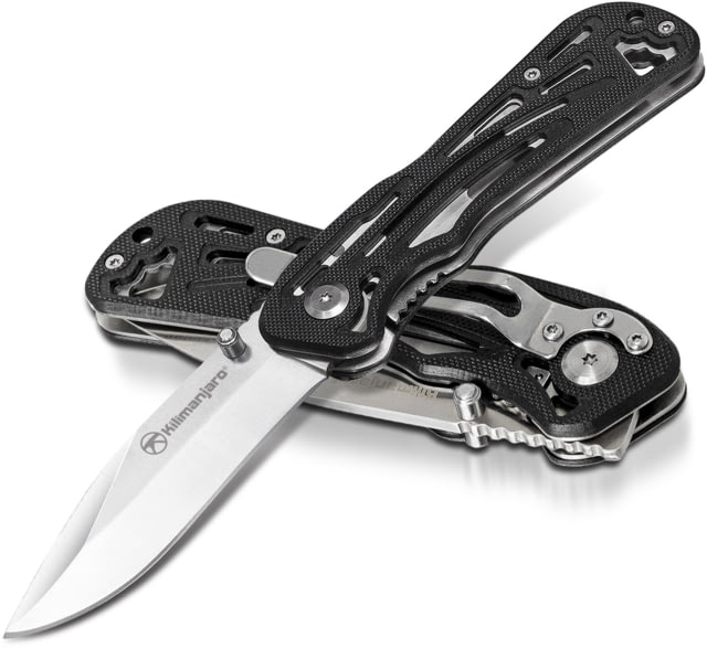 Kilimanjaro Gear Caula Folding Knife3.4in Black Skeletonized G10 HandlePlain Blade KJ - Kilimanjaro Gear