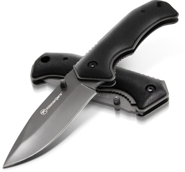 Kilimanjaro Gear Victus Folding Knife3.5in Black Handle Black Plain Edge KJ - Kilimanjaro Gear