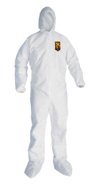 Kimberly Clark KLEENGUARD A20 Breathable Particle Protection Coveralls Kimberly-Clark White With Attached Hood And Boots Zipper Front And