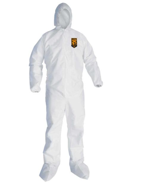 Kimberly Clark KleenGuard A30 Coveralls Zipper Front w 1in Flap Wrists Ankles and Hood White 3XL Case of 21