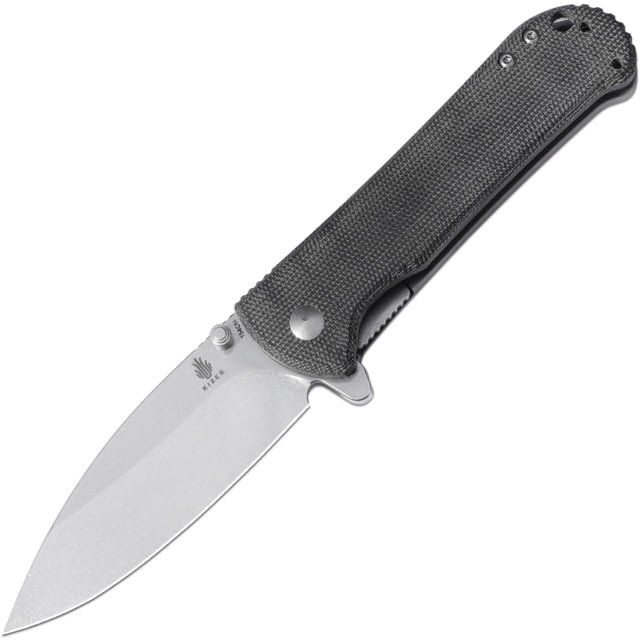 Kizer Cutlery Coniferous V Folding Knife 4.38in Closed 3.38in Stonewash 154CM SS Blade Black Canvas Micarta Handle w/ Gray Titanium Back Handle - Kizer Cutlery