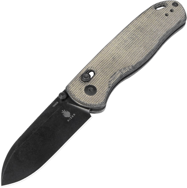 Kizer Cutlery Drop Bear Micarta BSW Folding Knife 4.13in Closed 3in Black Stonewash 154CM Stainless Steel Blade Gray Micarta Handle