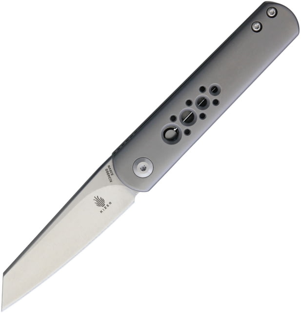 Kizer Cutlery Fiest Framelock Folding Knife 2.75in Stonewash S35Vn SS Blade Satin Titanium Handle Pocket Clip Black Nylon Pouch - Kizer Cutlery