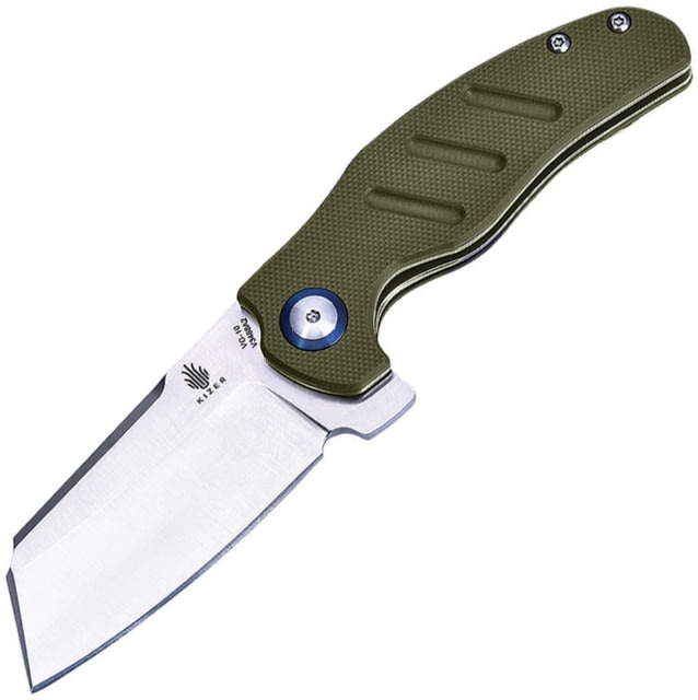 Kizer Cutlery Mini C01C Linerlock Folding Knife 2.5in Satin Vg-10 SS Wharncliffe Blade Green G10 Handle Pocket Clip