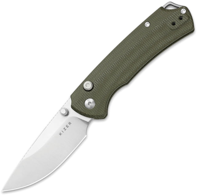 Kizer Cutlery T1 BD Button Lock Grn Mic KI - Kizer Cutlery