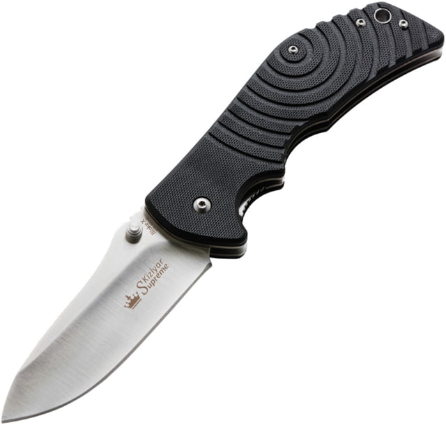 Kizlyar Bloke X Folding Knife3.875inSatin Stainless Standard Edge Wide BladeTextured Black G-10 Handle - Kizlyar