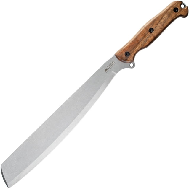 Kizlyar Bush Mate Machete Knife 17.5in Overall 11.5in Stonewash Aus-8 SS Blade Walnut Handle Scandi Grind Blade Brown Leather Sheath - Kizlyar