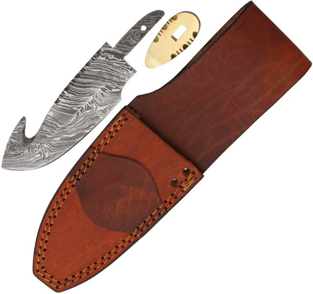 Knifemaking Damascus Guthook With Sheath Fixed Blade Knife 4.5in Damascus Steel Standard Edge - Knifemaking
