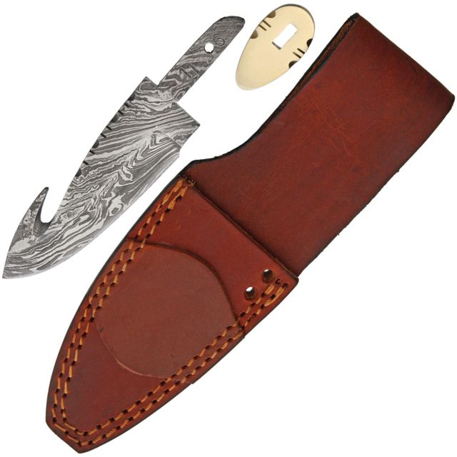 Knifemaking Damascus Guthook With Sheath Fixed Blade Knife 4in Damascus Steel Standard Edge - Knifemaking