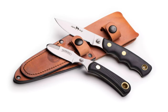 Knives of Alaska Alpha Wolf/Muskrat Combo Fixed Blade Knives 3in/2.25in Magnacut Stainless Steel Drop Point/Round Tip Blade Suregrip Black - Knives Of Alaska