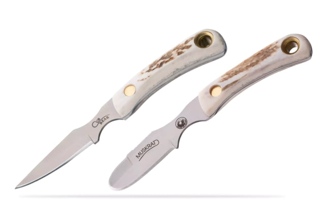 Knives of Alaska Muskrat/Cub Bear Combo Fixed Blade Knives 2.25in/2.75in Magnacut Stainless Steel Round Tip/Caping Blade Stag White/Brown - Knives Of Alaska