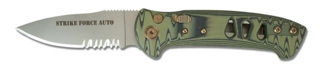 Knives of Alaska Strike Force D2 Automatic Folding Knife Serrated G10 Handle Layered Olive Drab/Black - Knives Of Alaska