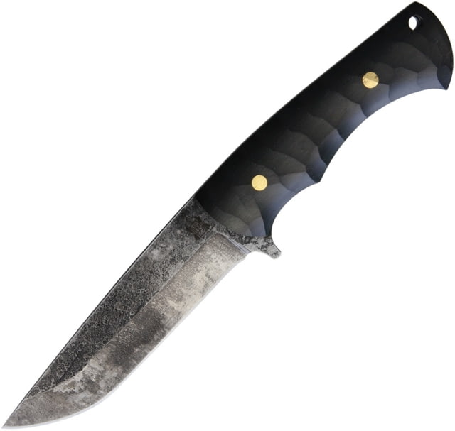 Komoran Knife 10in Overall 5in Carbon Steel Drop Point Black Sculpted G10 Handle Hand Forged Blade Black Leather Sheath - Komoran
