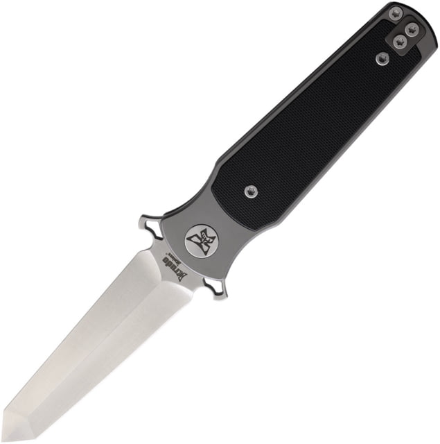 Krudo Mozaik Lte Framelock Folding Knife 3.63" satin finish false edge 9Cr18MoV stainless b Gray stainless handle with black G10 onlay - Krudo