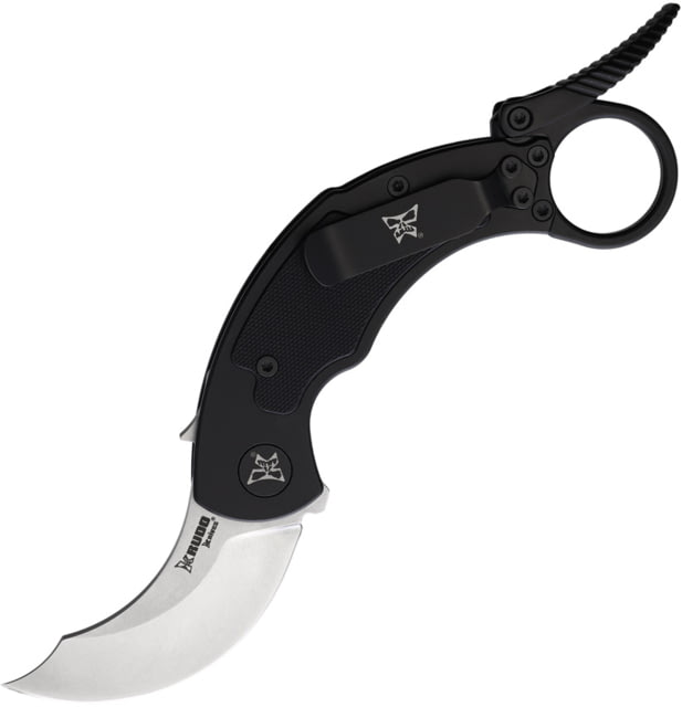 Krudo SNAG Black Folding Knife 5.25in Closed 3in Stonewash 9Cr18MoV Stainless Curved Blade Black SS Handle w/ Black G10 Inlay - Krudo